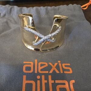 Alexis Bittar Gold Crystal X Cuff Bracelet